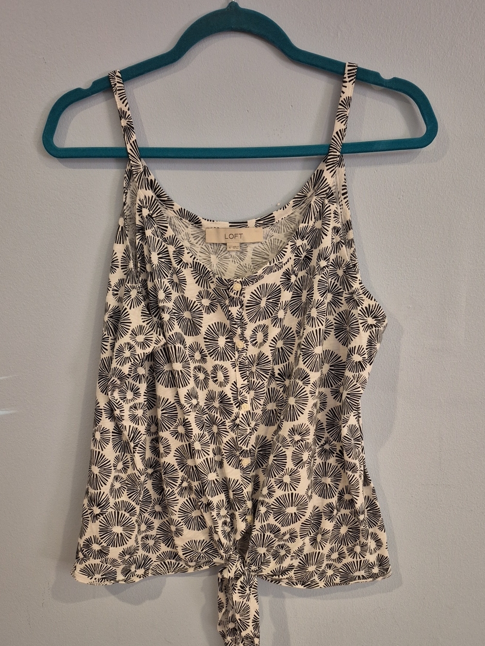 LOFT Black & White Floral Tie-Front Tank Top